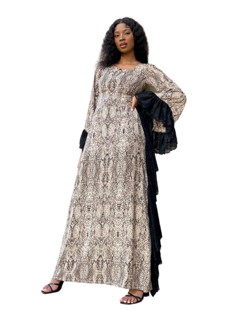Zahra - Beige Print with black lace