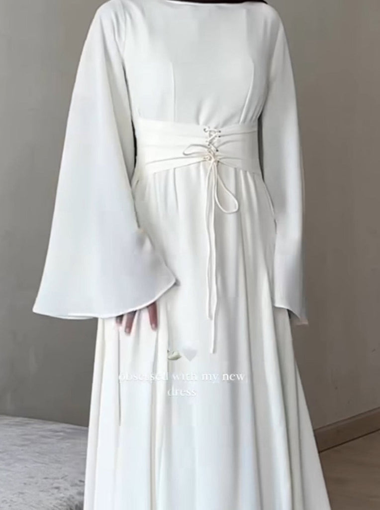 Opal 2.0, Faux-corset Maxi Dress in white