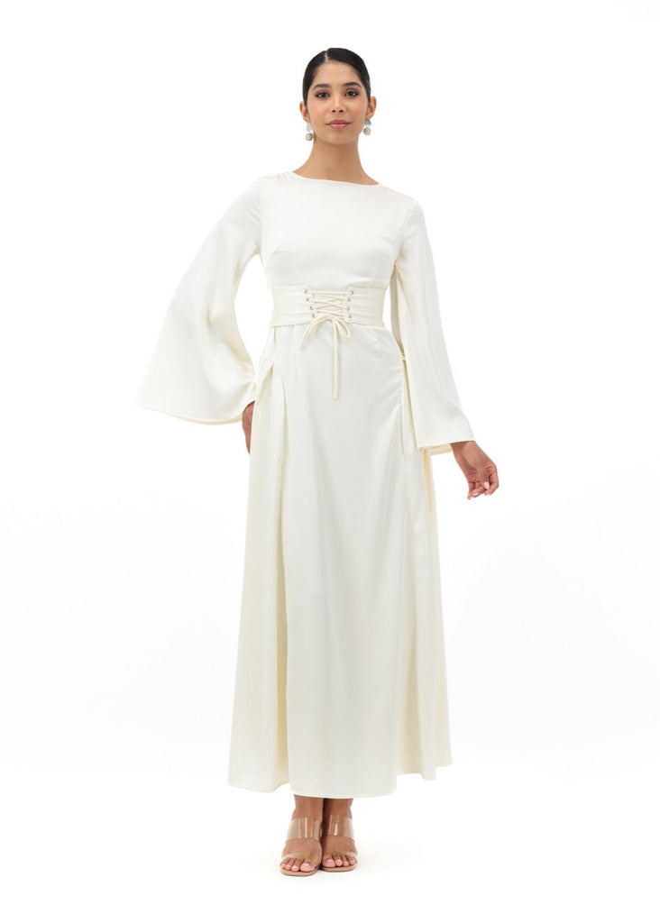 Opal white front faux-corset dress