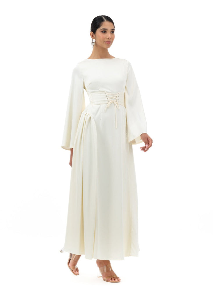 Opal white side faux-corset dress