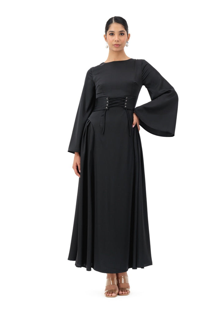 Opal black front faux-corset dress