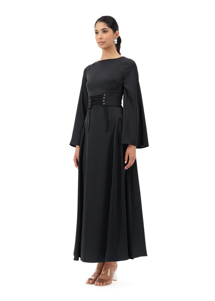 Opal black side faux-corset dress