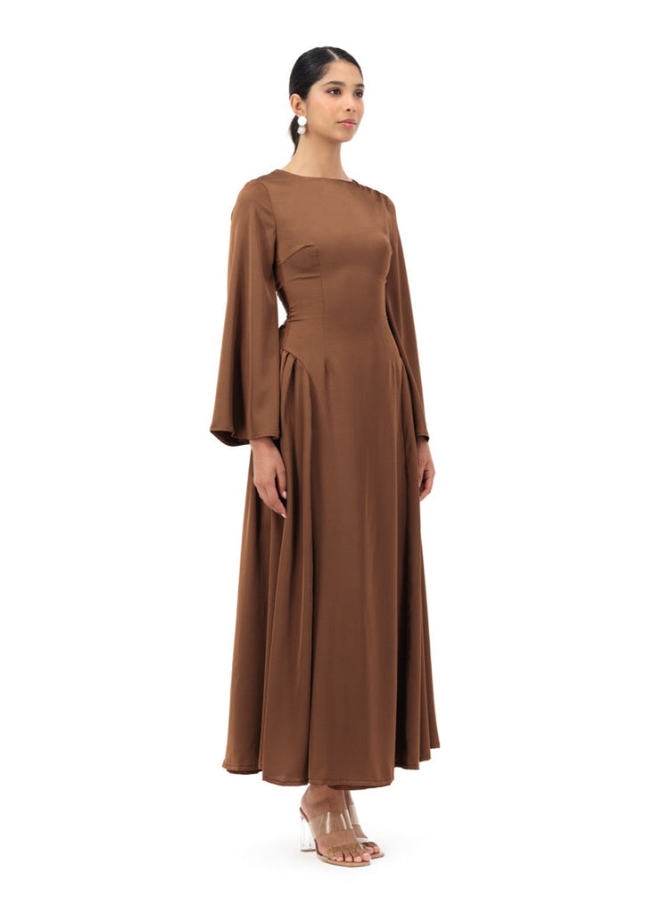 Opal brown side faux-corset dress