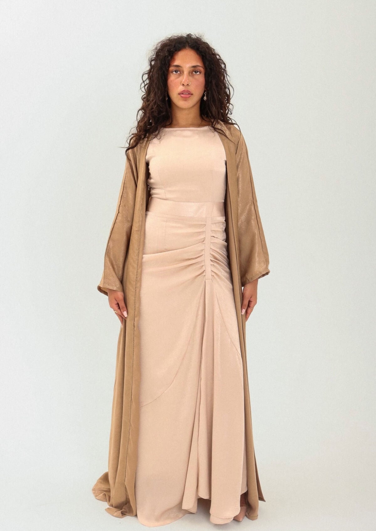 Honey Kimono Dress Set in Beige- Luxurious Elegance for Every