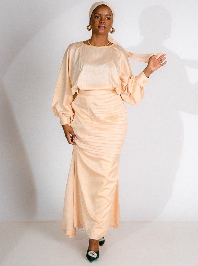 jasmine dress in champagne with scarf