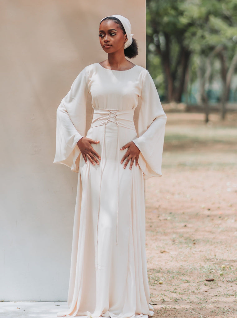 Opal 2.0, Faux-corset Maxi Dress in ivory